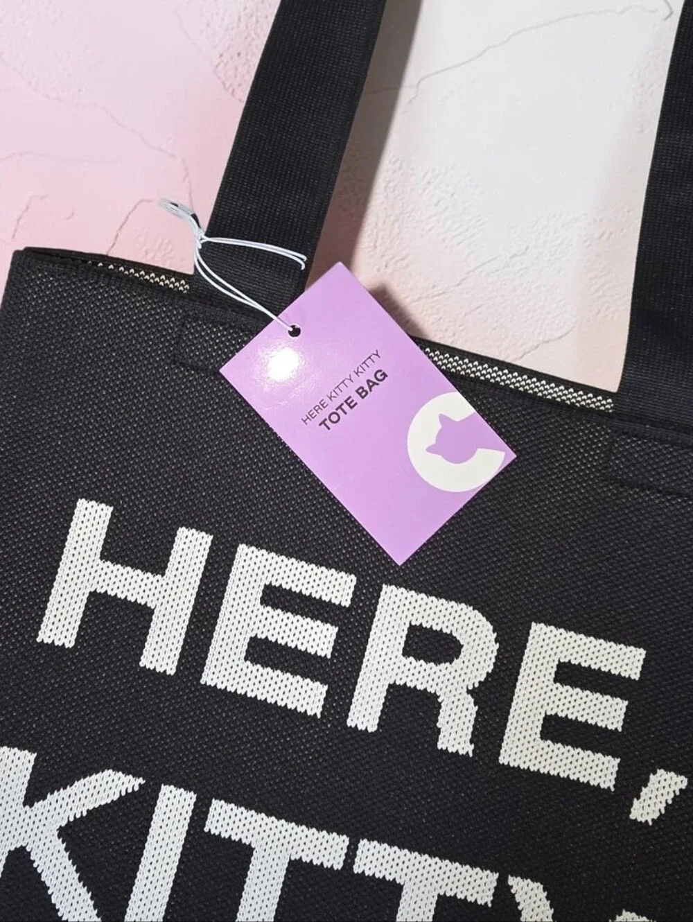 Cat Lady brand HERE KITTY KITTY Double Sided Black Woven Flat Tote bag NWT